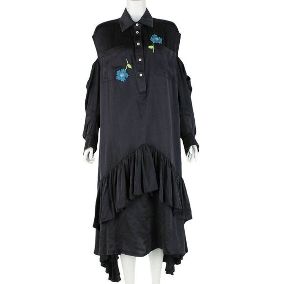 Natasha Zinko 100% Silk Floral Beaded Embellished Ruffle Midi Shirt Dress - Picture 3 of 16